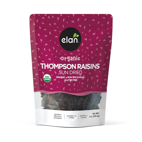 Elan Organic Sun-Dried Thompson Raisins, 7.9 oz, Dried Fruits, No Added Sugar,