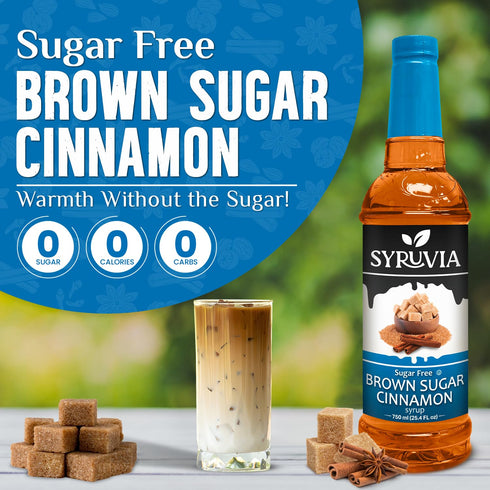 25.4 oz 0 Syruvia Sugar-Free Brown Sugar Cinnamon & Pistachio Syrup - fl Premium Coffee Flavoring Syrup. Calories