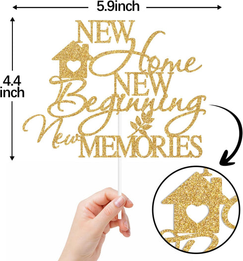Gold Glitter New Home New Beginning New Memories Cake Topper, Sweet Home Cake Dcor, Housewarming New Home Family Party