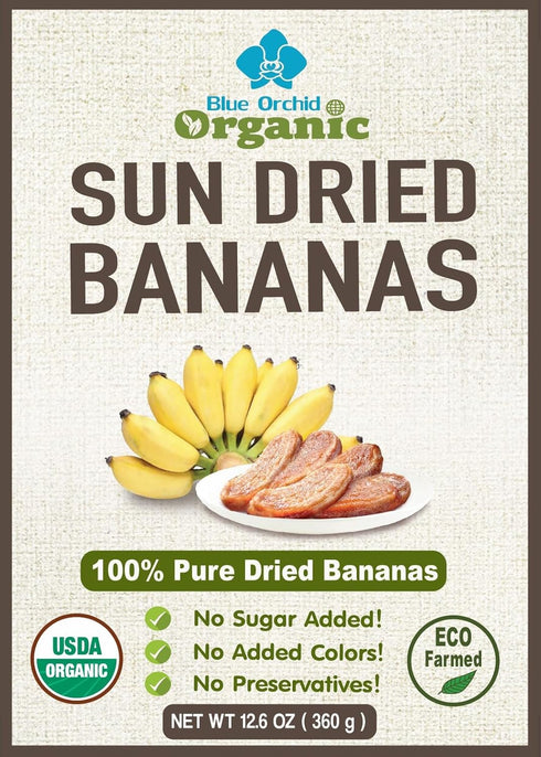 Organic Sun Dried Whole Bananas - No Sugar Added, Unsulfured, Soft and Chewy Thai Natural Fruit Snacks, 12.6 OZ