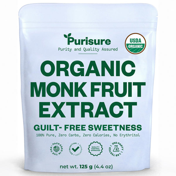 Organic Monk Fruit Sweetener, 125g (4.41oz), Pure USDA Organic Monk Fruit Extract Powder, Zero Calorie & Zero Carbs
