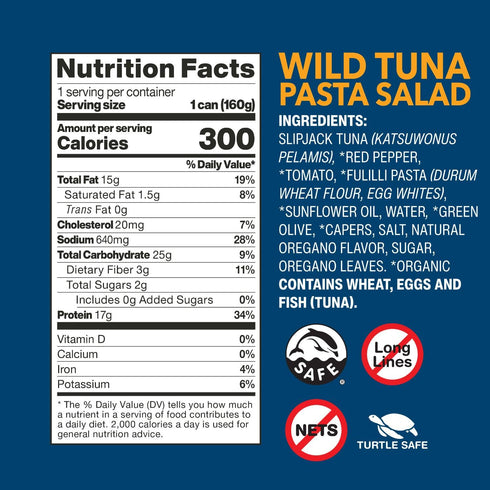 5.6oz, Pack 1 Wild Planet Ready-To-Eat Wild Tuna Pasta Salad With Organic Red Peppers, Tomatoes & Green Olives
