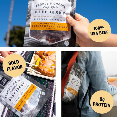 8g 1 (16 oz) Peoples Choice Beef Jerky Tasting Kitchen Orange Honey Teriyaki Sweet & Savory Protein Made in USA Pound