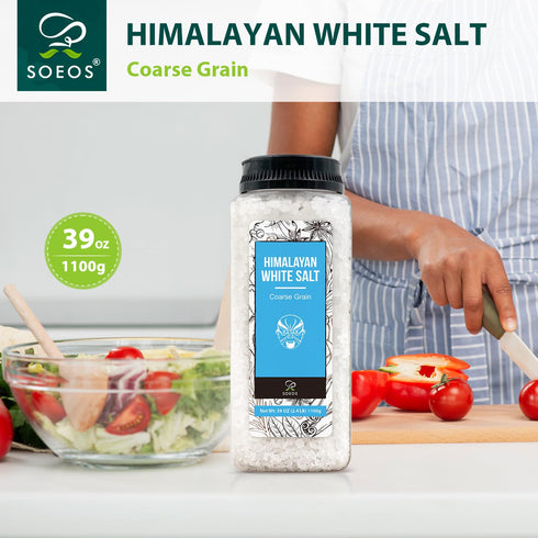 39 oz (2.4 lb) 1100g, Soeos Himalayan White Salt, Coarse Grain, Natural Cooking and Finishing Salt, deal for Seasoning