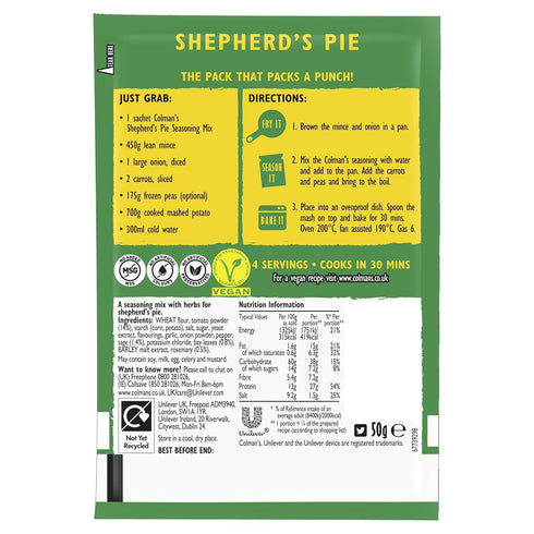 Colman's Shepherd's Pie Recipe Mix, 50 g, Perfect with Creamy Mashed Potato, Quick to Prepare