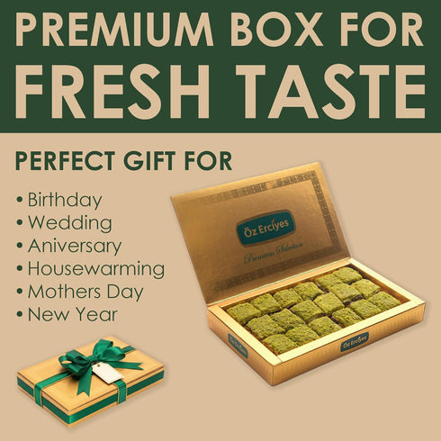 OZ ERCIYES 17.6 oz (500g) Baklava Style Turkish Delight with Chocolate and Pistachio Soft Lokum Candy, Gourmet Turkish