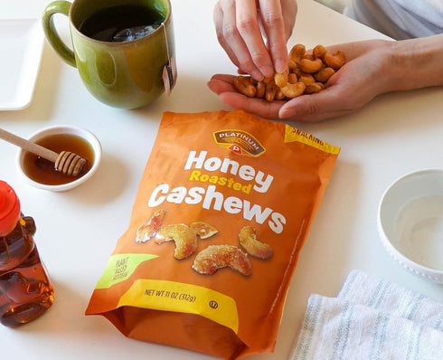 Platinum 11 oz Packs - Honey Roasted Cashews Resealable Pouch | Flavored Cashew Nuts | Sweet Roasted & Tasty Gourmet