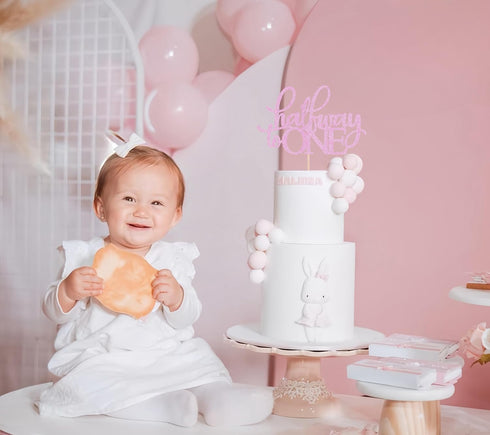 MYAMPED 6 1/2 6 Half Way to One Cake Topper - Glitter Pink Months Cake Decorations Supplies, Baby Girl Boy Half