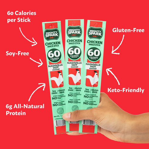 6g 12 Count Mighty Spark Chicken Snack Sticks - Nashville Hot - of Protein, No Antibiotics, No Hormones, Gluten Free