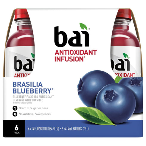 Bai Flavored Water, Brasilia Blueberry, Antioxidant Infused Drinks, 14 Fluid Ounce Bottle,