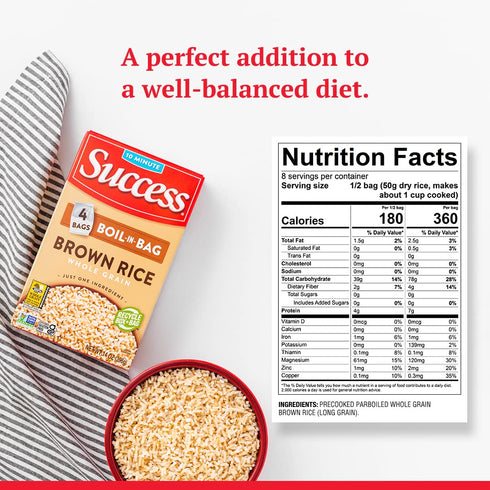 Success Boil-in-Bag Brown Rice, Quick and Easy Rice Meals, 14-Ounce Box