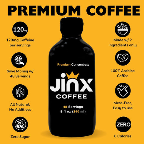 Jinx Coffee 50x 48 Concentrate Stronger Cold Brew Coffee | Strong Caffeine Concentrated Liquid, Perfect for Instant Hot