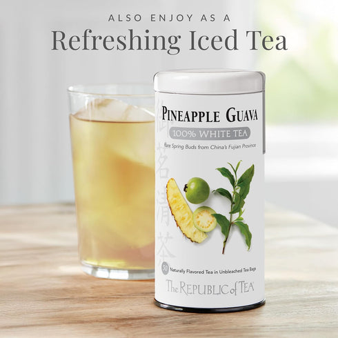 100% 50 The Republic of Tea Pineapple Guava White Tea Bags, Steeps Low-Caffeinated Cups