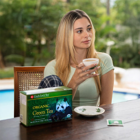 2-Pack, 106-Count Packs Uncle Lee's Organic Green Tea Bags Super Bright & Refreshing, Lightly Caffeinated Bulk Tea