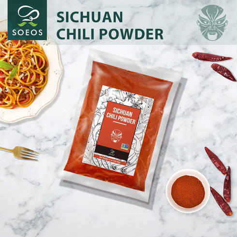 Soeos Premium Sichuan Chili Powder 8oz (226g) - All Natural, Savory Spicy Red Chili Powder from Dried Chillies