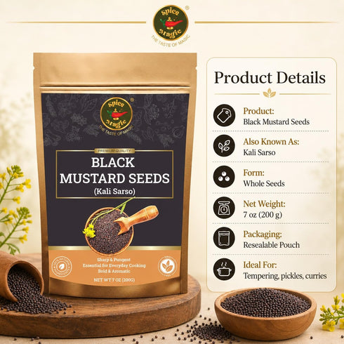 100% 7oz (200g) Spice Magic Black Mustard Seed ~ Pure, Aromatic & Natural | I Kali Rai | Non-GMO | Indian Origin