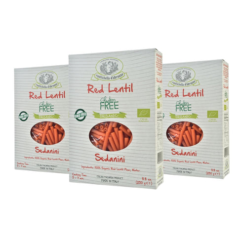 Rustichella d'Abruzzo Organic Red Lentil Sedanini, Gluten-Free Pasta Made with 100% Flour,