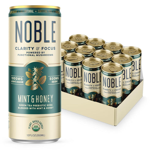 Noble Elixirs Mint & Honey Prebiotic Soda, All-Natural Nootropic Drink with USDA