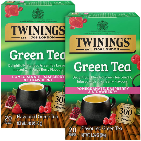 Twinings Green Tea with Pomegranate, Raspberry, and Strawberry - Caffeinated Green Tea