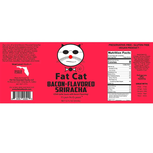 12 oz. Fat Cat 'Bacon-Flavored Sriracha' Hot Sauce - Single