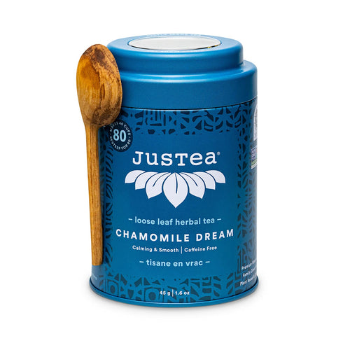 JusTea CHAMOMILE DREAM | Loose Leaf Herbal Tea | Tin with Hand