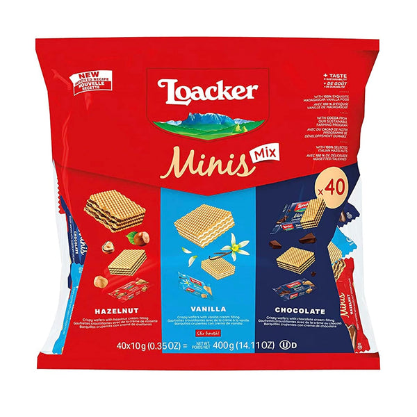 Loacker Minis Wafer Variety Pack - 30% Less Sugar, Assorted Cream Filled Wafer Cookies (40 Snack Packs)