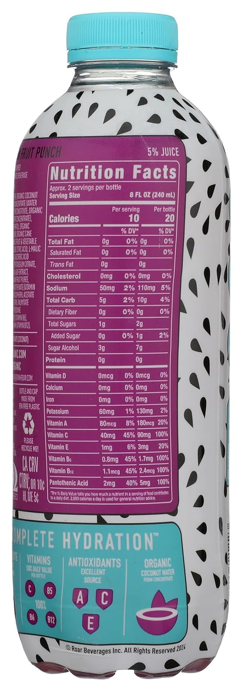 18 Oz Roar, Organic Drink Hydration Dragon Fruit Punch, Fl