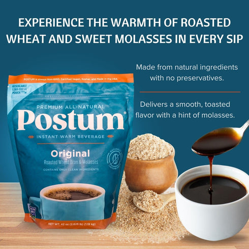 (42oz) Pack Postum Coffee Substitute Original Coffee Alternative Caffeine Free with Roasted Wheat Bran & Molasses |