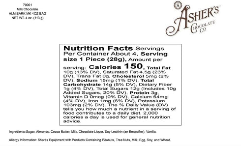 1892 (1 Asher's Chocolates, Milk Chocolate Almond Bark, Small Batches Sweet and Salty Candy with Almonds, Family Owned