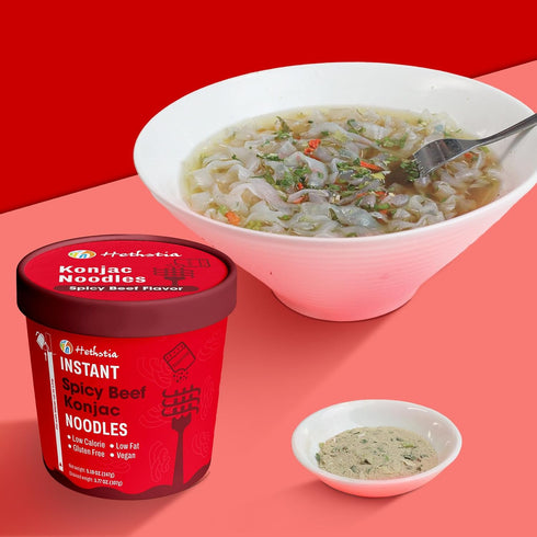 10 Packs 6 Hethstia Bundle Konjac Fettuccine & Spicy Beef Pho Cups, Shirataki Fettuccine + Instant Spicy Beef Pho Cups