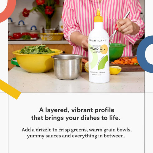 100% 750ml Brightland Everyday Salad Oil, Tossng, Mixing & Dressing - Extra Virgin Olive Oil with Squeeze Bottle - High