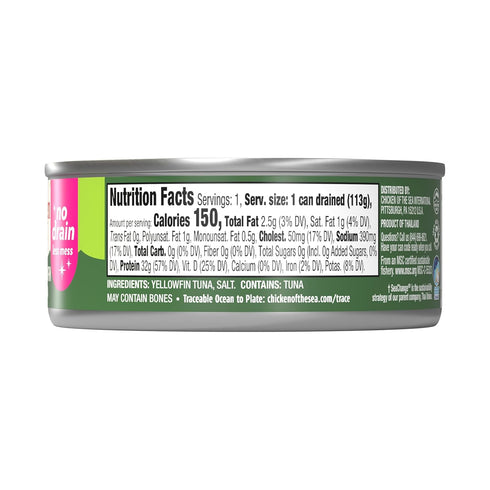 4 oz. (Pack 24), Chicken of the Sea Solid Yellowfin Pure Tuna, Cans of Wild Caught Canned Tuna, No Drain