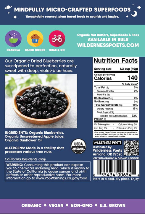 (2 32 Wilderness Poets, Organic Oregon Blueberries (Sweetened with Organic Apples) - Whole Dried Fruit Pound - Ounce)