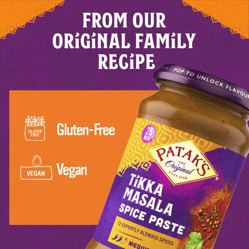 10oz (Pack 6) Pataks Tikka Masala Spice Paste - Medium Indian Curry Paste w/a Blend of Freshly Ground Spices - Vegan
