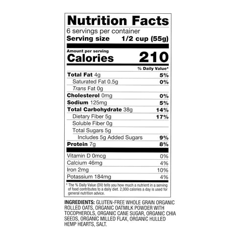 7g 12oz Oatsome Organic Overnight Oats with Chia, Flax, & Hemp, Gluten-Free Oatmeal with of Protein, Bag
