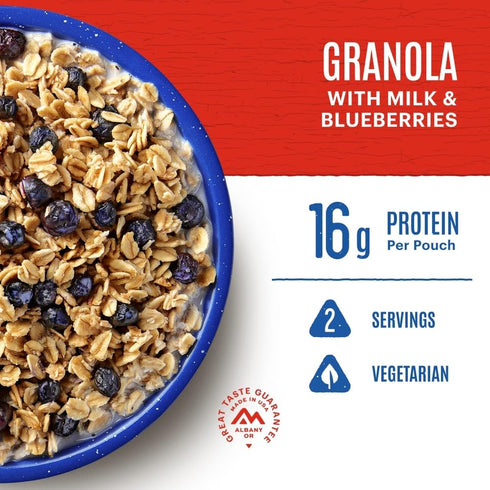 Backpacking 2 Mountain House Granola with Milk & Blueberries | Freeze Dried & Camping Food | Vegetarian | Servings