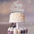 Happy Birthday Cake Topper - Premium Silver Metal, Sparkly Rhinestone Decoration for Party Centerpiece, Now Protected