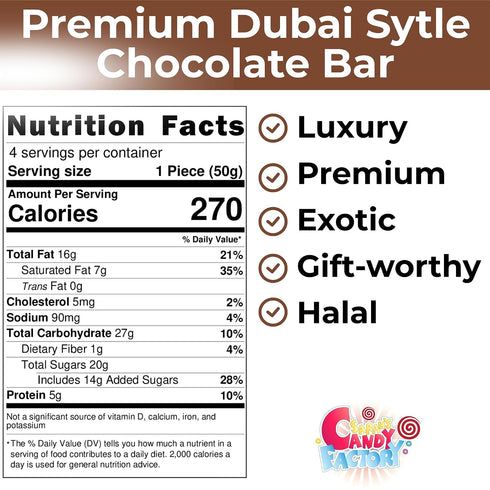 200g (Pack 4), 7.05 Oz. Luxury Dubai-Style Chocolate Bar of Rich & Exotic Gourmet Milk Chocolate, with Pistachio Butter