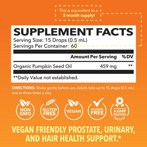 2 1 Oz Pumpkin Seed Oil - USDA Organic - Cold Pressed for Hair, Prostate, and Hormone Support - Month Supply - Liquid