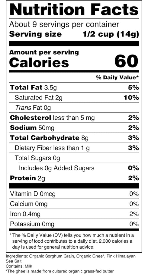 Nature Nate’s Popped Sorghum, Organic Ghee Butter, Keto & Gluten Free Healthy Snacks, 4.3 Ounce