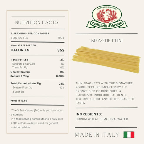 500g Rustichella d'Abruzzo Spaghetti - Classic Italian Long Pasta with Superior Flavor & Texture - Perfect for Olive