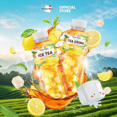 6 Pack 15.3 oz Mogu Mogu Lemon Iced Tea with Nata de Coco (Coconut Jelly) Chewy Bubble Tea Alternative, Refreshing