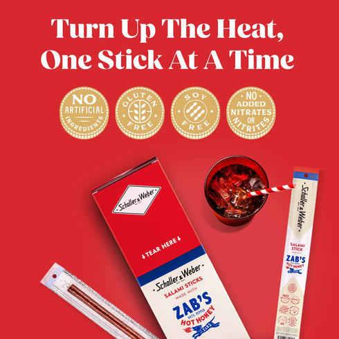 0.85 Oz (Pack 20) Schaller & Weber Salami Sticks with Zabs Hot Honey, of | Zabs Hot Honey Smoked Salami | German Style