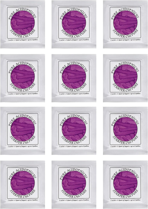 Pack 12 Yogurt(12) Yogurt Starter Cultures - of Freeze-Dried Culture Sachets for Pure Acidophilus
