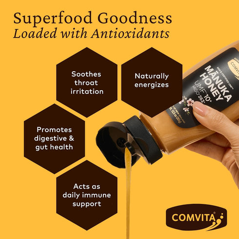 10+ 263+) Immune 12.5 oz (355g) Comvita Manuka Honey UMF (MGO - Raw Manuka Honey New Zealand, Pure Unpasteurized Honey