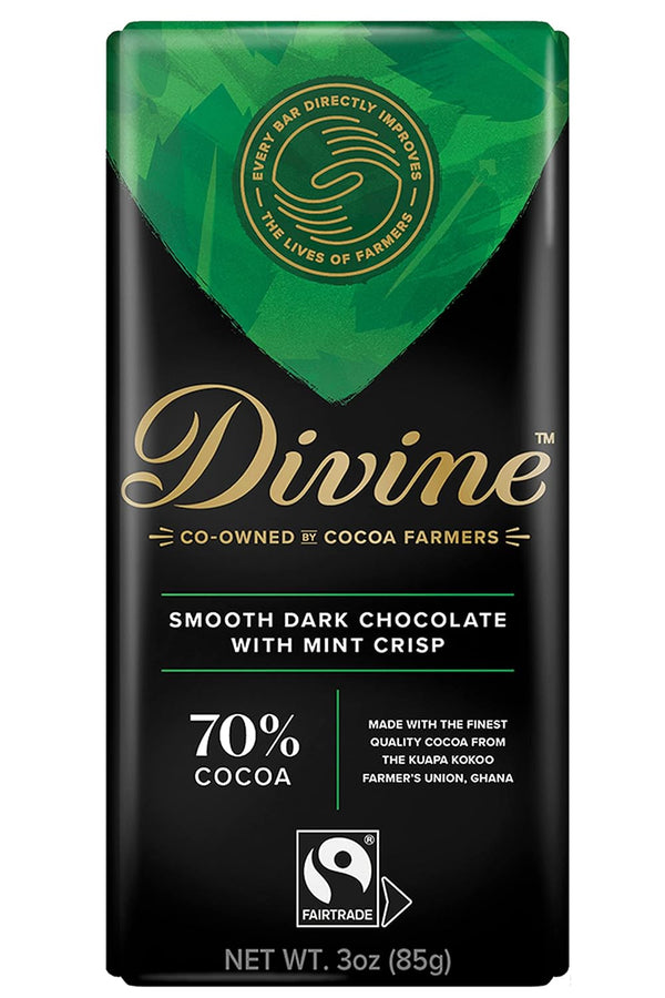 Divine Chocolate Bars - 70% Dark Chocolate with Mint Crisp - Made