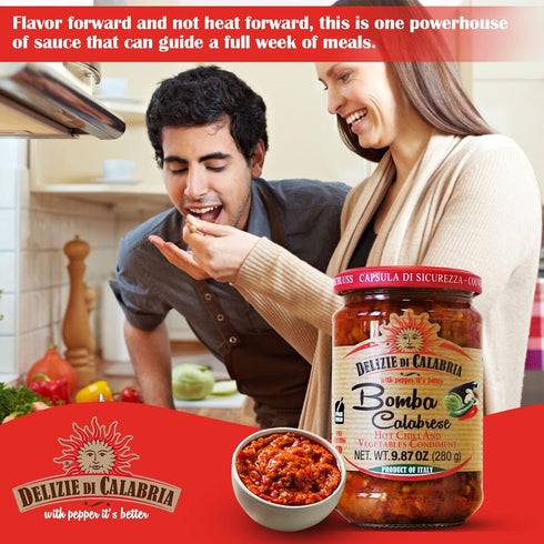 9.87 oz Bomba Calabrese Italian Hot Sauce Spread | Spicy Italian Seasoning Made with Authentic Calabrian Chili - Fiery