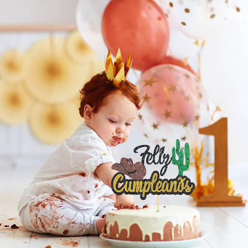 Black Glitter Feliz Cumpleaños Cake Topper, Spanish Happy Birthday Cake Topper for Adults/Teen's Birthday Party