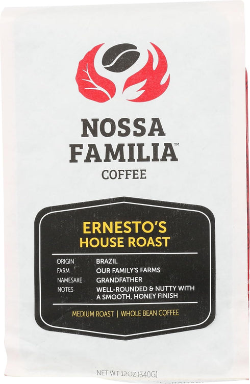 Nossa Familia COFFEE Ernestos House Blend Whole Bean, 12 OZ