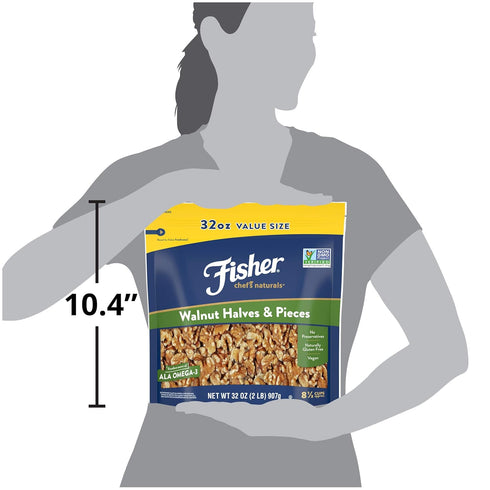 Fisher Chef's Naturals 2 lb Walnut Halves & Pieces - 100% California Unsalted Walnuts for Baking & Cooking